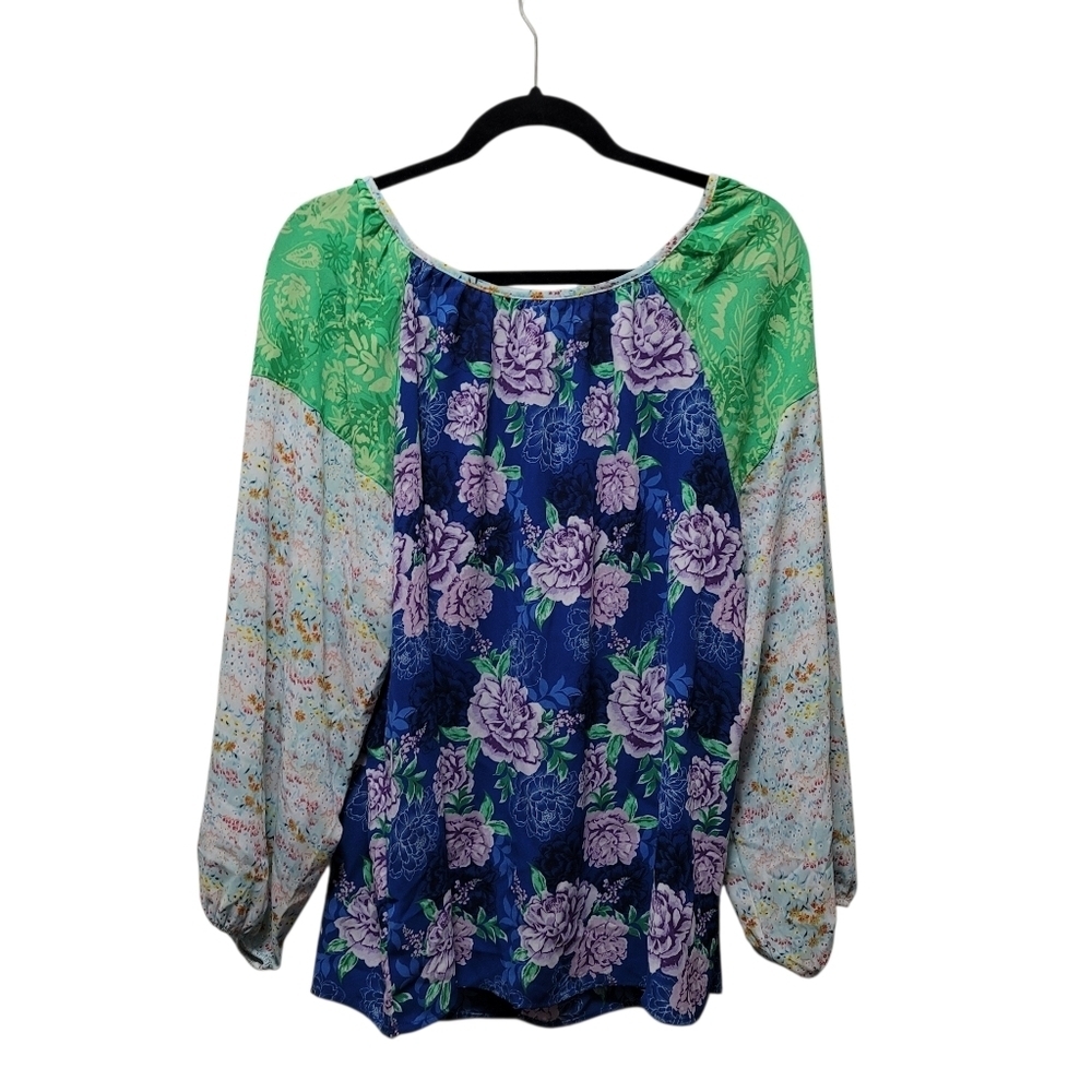 Sz XL The Pioneer Woman Mixed Media Floral Peasant Blouse Open Neck - Picture 3 of 8